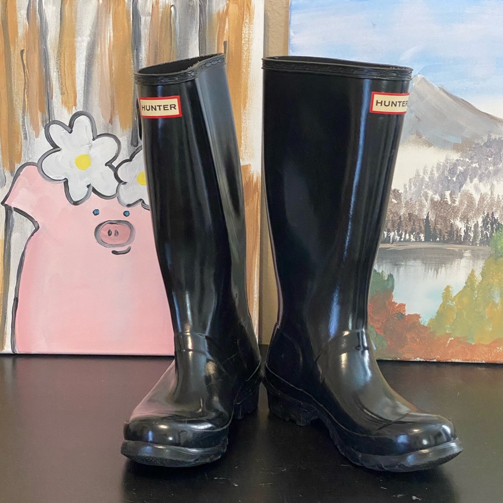 Hunter Black Glossy Rain Boots